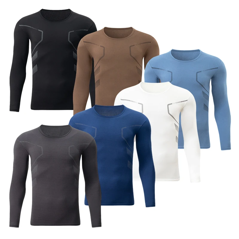 4Piece Men's Warm Top For Autumn And Winter Multi Colored Comfortable Plus Size Long Sleeved T-Shirt Sports Basic Autumn Clothes
