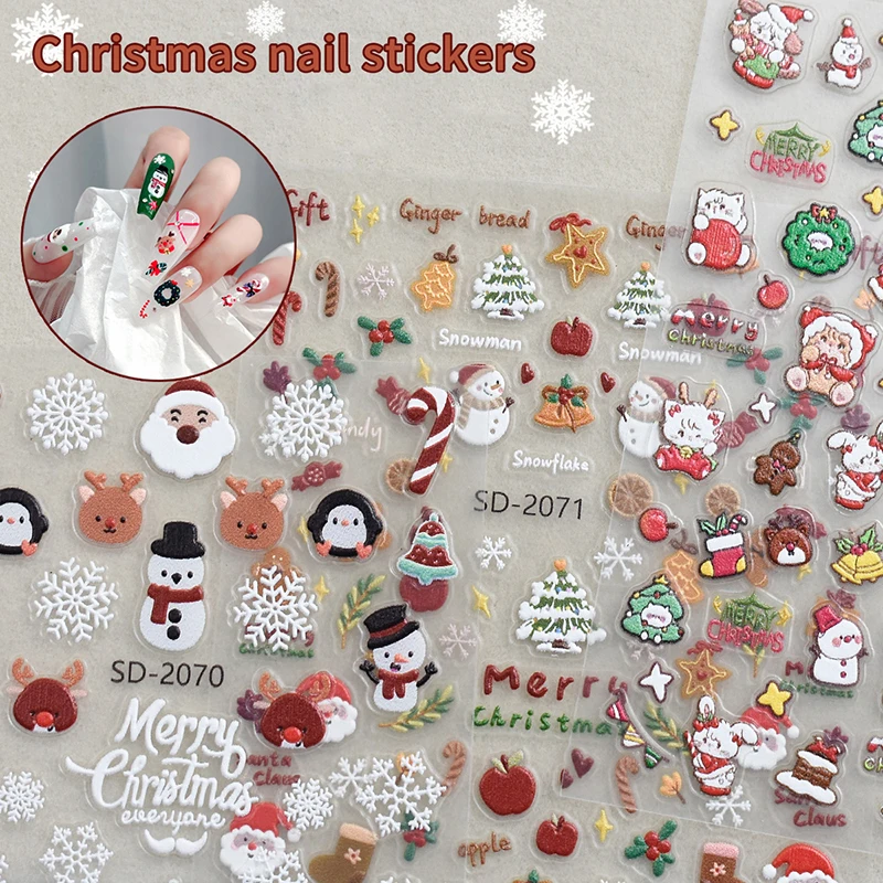 1PC Creative Christmas Snowman Snowflakes Nail Art Stickers Cartoon Santa Claus Elk Christmas Decal DIY Manicure Accessory