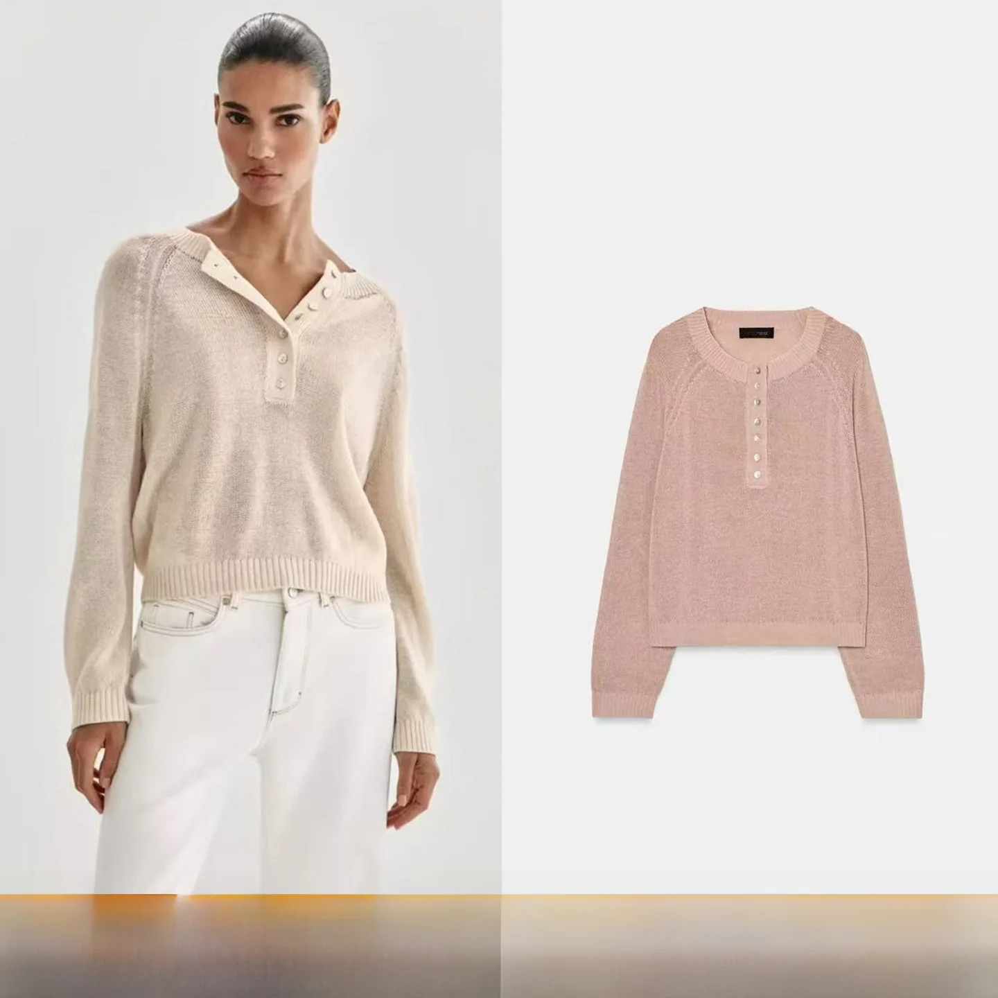 

Spring Summer New Arrival Women's Long Sve round Ne Commute Casual Knitted irt T-irt Button up Sli Ladies Top