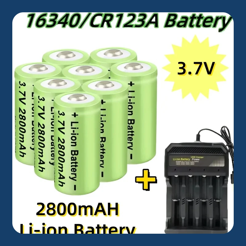 

8PCS 2800mAh Rechargeable 3.7V Li-ion 16340 Batteries CR123A Battery for LED Flashlight Travel USB Charger 16340 CR123A Battery