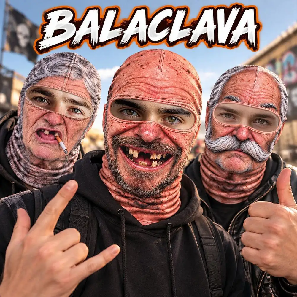 3D Face Printed Old Man Balaclava Full Coverage Breathable Eye Hole Winter Mask Cover Funny Motorcycle Riding Skiing Face Mask