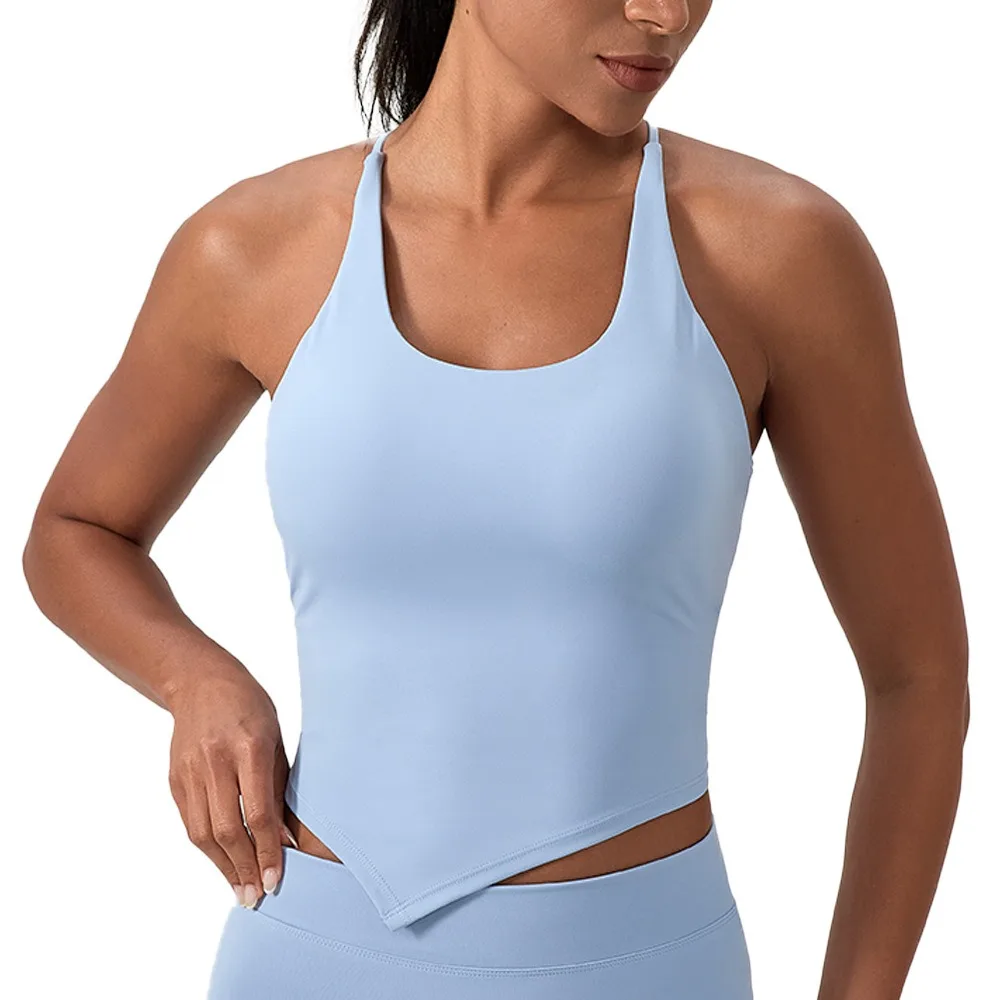المرأة اليوغا سترة رياضية بلا أكمام تنفس الرسن اللياقة البدنية أعلى رفع وسادة ثابتة اليوغا أعلى سترة لياقة بدنية تشغيل قميص تانك الأعلى #2