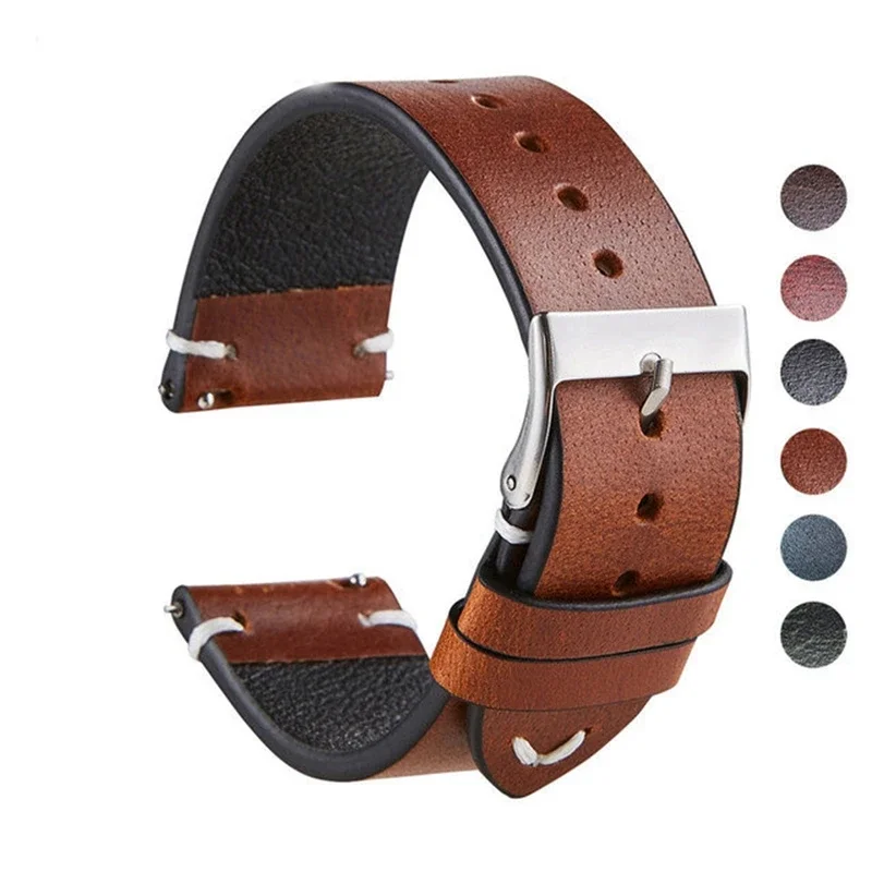 Oil Wax Leather Watch Strap 18mm 20mm 22mm Vintage Watch Band Black Blue Brown Quick Release Watchband Accessories