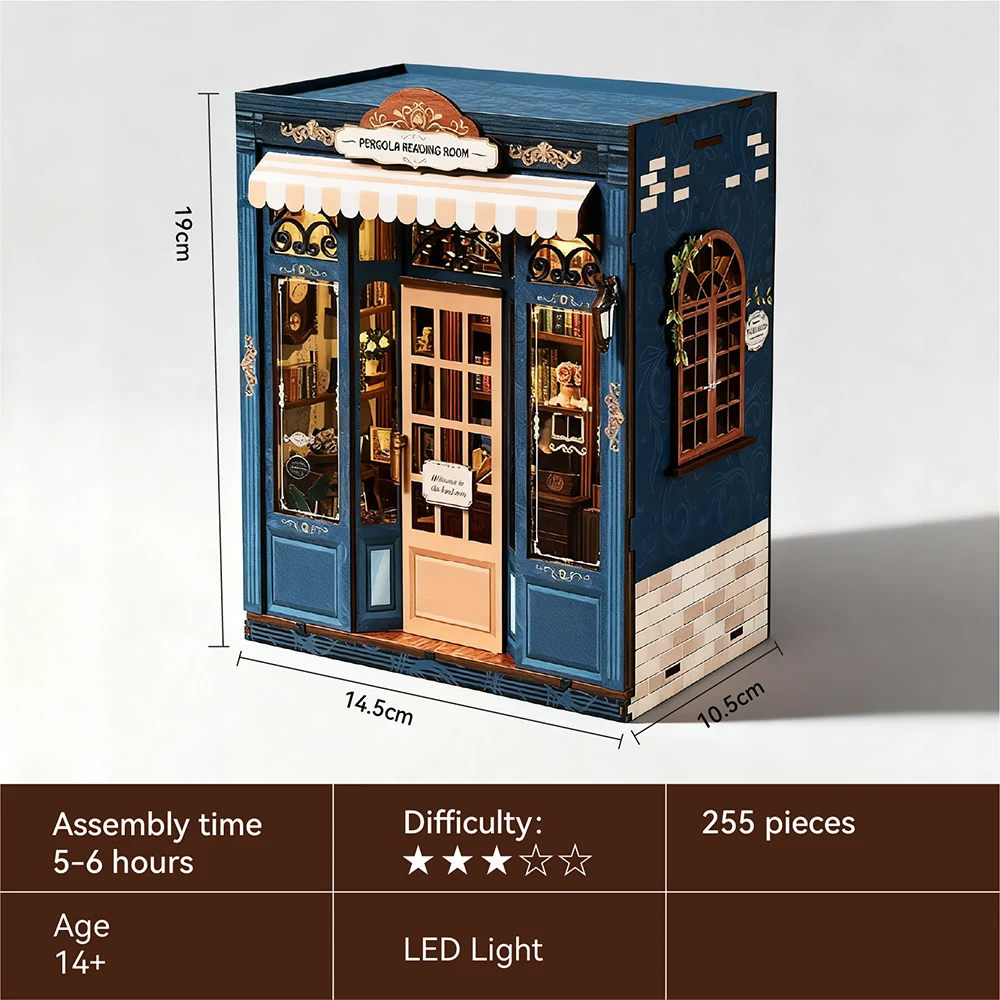 Enchanted Bookstore 3D Puzzle DIY Miniature Model Kit w/ LED Light  Adult Decompression Toy  Vintage Reading Room Building Set