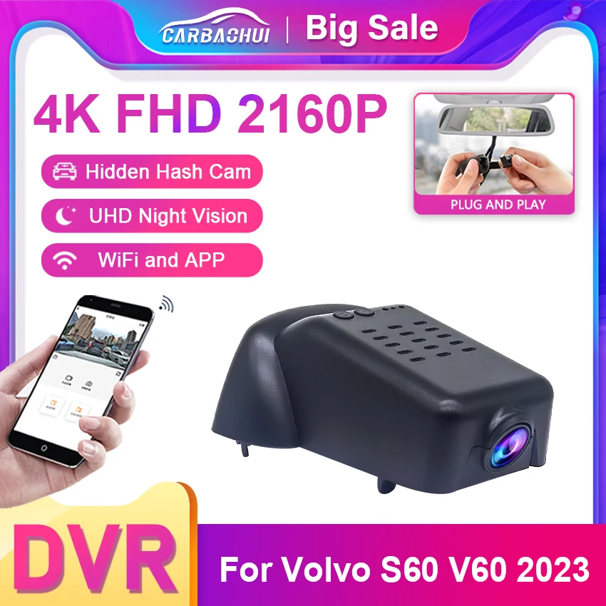 For Volvo S60 V60 2023 Front and Rear 4K plug and play Dash Cam for Car Camera Recorder Dashcam WIFI Car Dvr Recording Devices