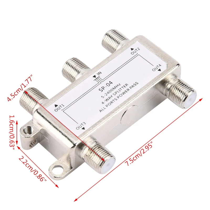 5-2400 MHz 4-Wege-Splitter für HD-Digital-Koaxialkabel, 4-Kanal-Satelliten-/Antennen-T