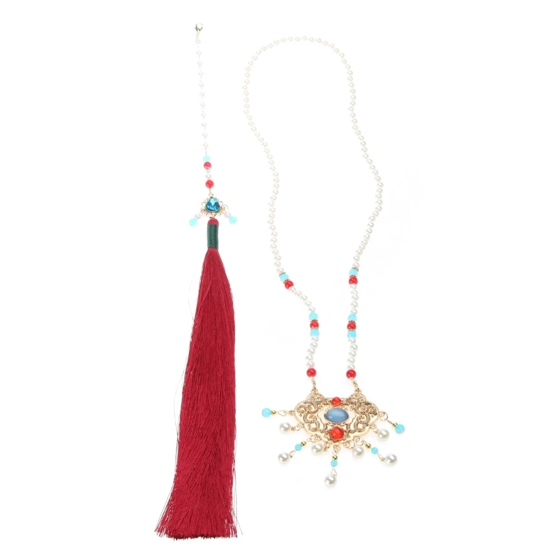 Elegant Hanfu Necklace Long Beads Necklaces for Traditional Costume Lovers