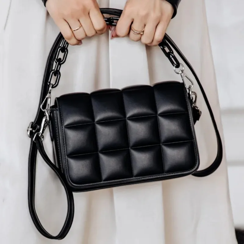 New Fashion Chain Diamond Grid Single Shoulder Crossbody Bag Simple Handheld Square Bag for Women