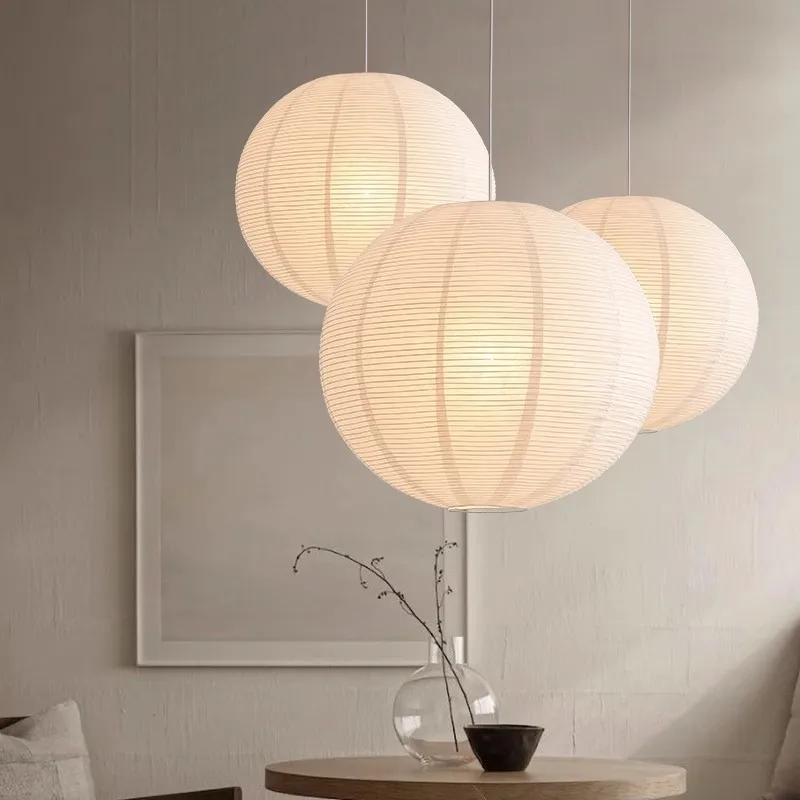 Wabi-sabi Rice Paper Pendant Lamp Living Room Hotel Minimalist Creative Lighting Japanese Handmade Ball Lantern Pendant Light