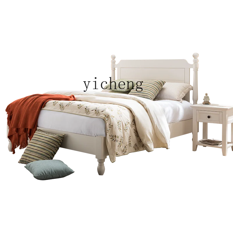 ZK White Log Master Bedroom Bed Pure Solid Wood Double Bed Children's Bed