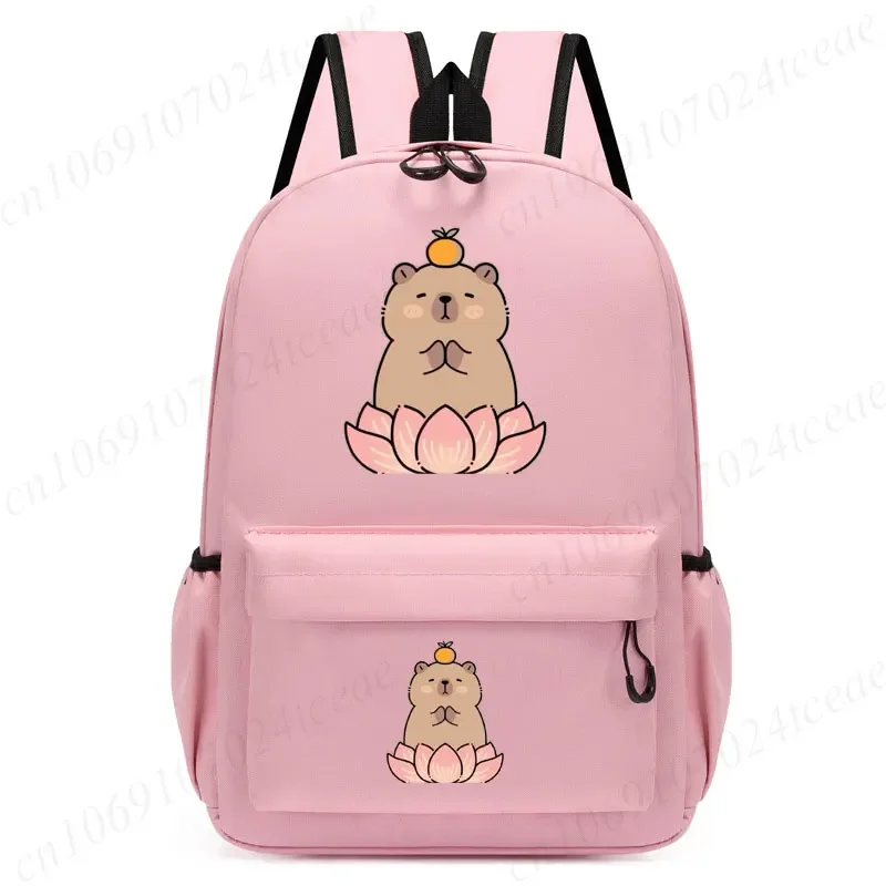 Cute Capybara Loves Bubble Tea Anime Backpack for School Kids Girls Leisure Simple Pink Schoolbag Anime Travel Backpack Bag