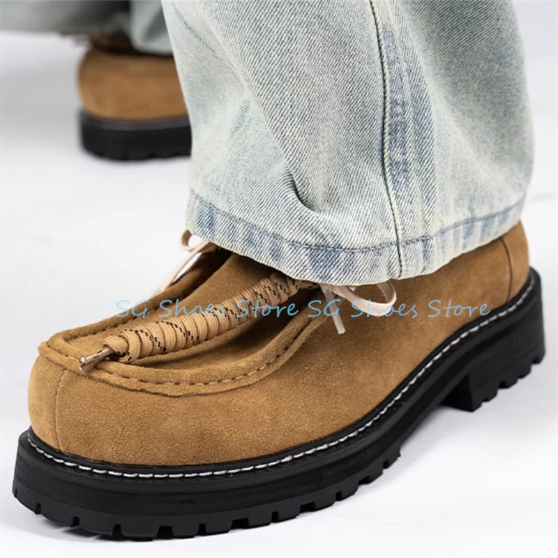 

Male Chunky Bottom Casual Loafers Summer Breathable Lace-Up Sneakers for Men Retro Outside Draving Shoes