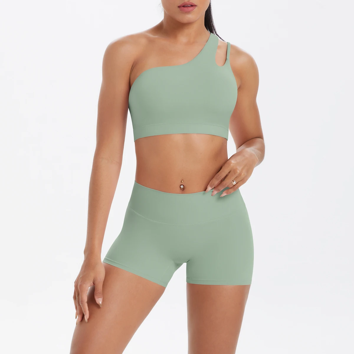 Yoga Anzug Sport Set Gym Sport Crop Tops Einfarbig Nylon Yoga Bh Laufen Radfahren Sport Gym Workout Yoga Shorts – Detail 21