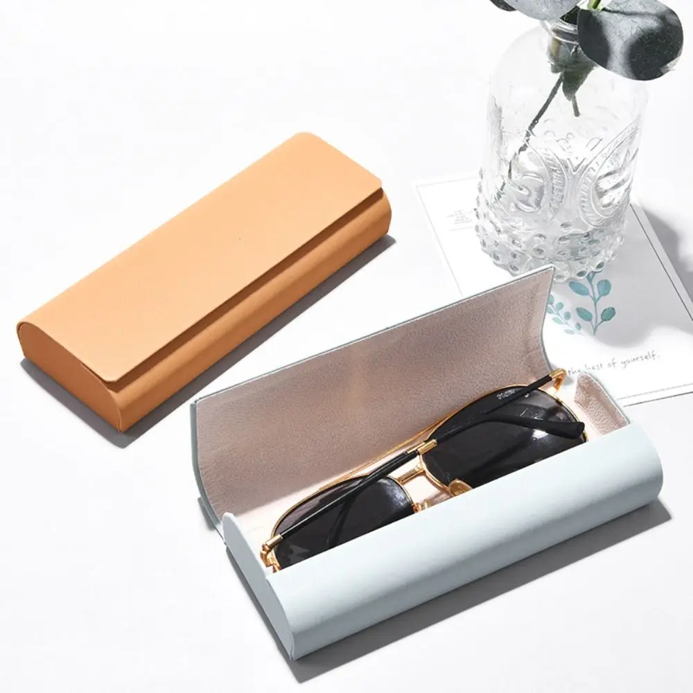 Handmade Simple Glasses Box Portable Myopia High-end Spectacle Case PU Leather Metal Anti Pressure Sunglasses Storage Box