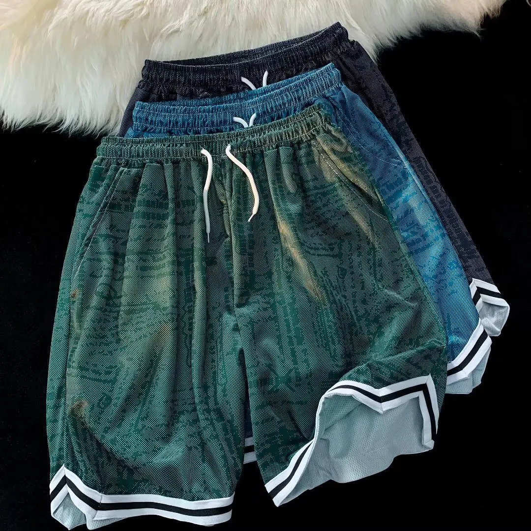 Ice Silk Men's orts Summer Casual Loose Five-Quarter Length Spor Korean Sle Outdoor Wear Trendy Brand Youth Faion