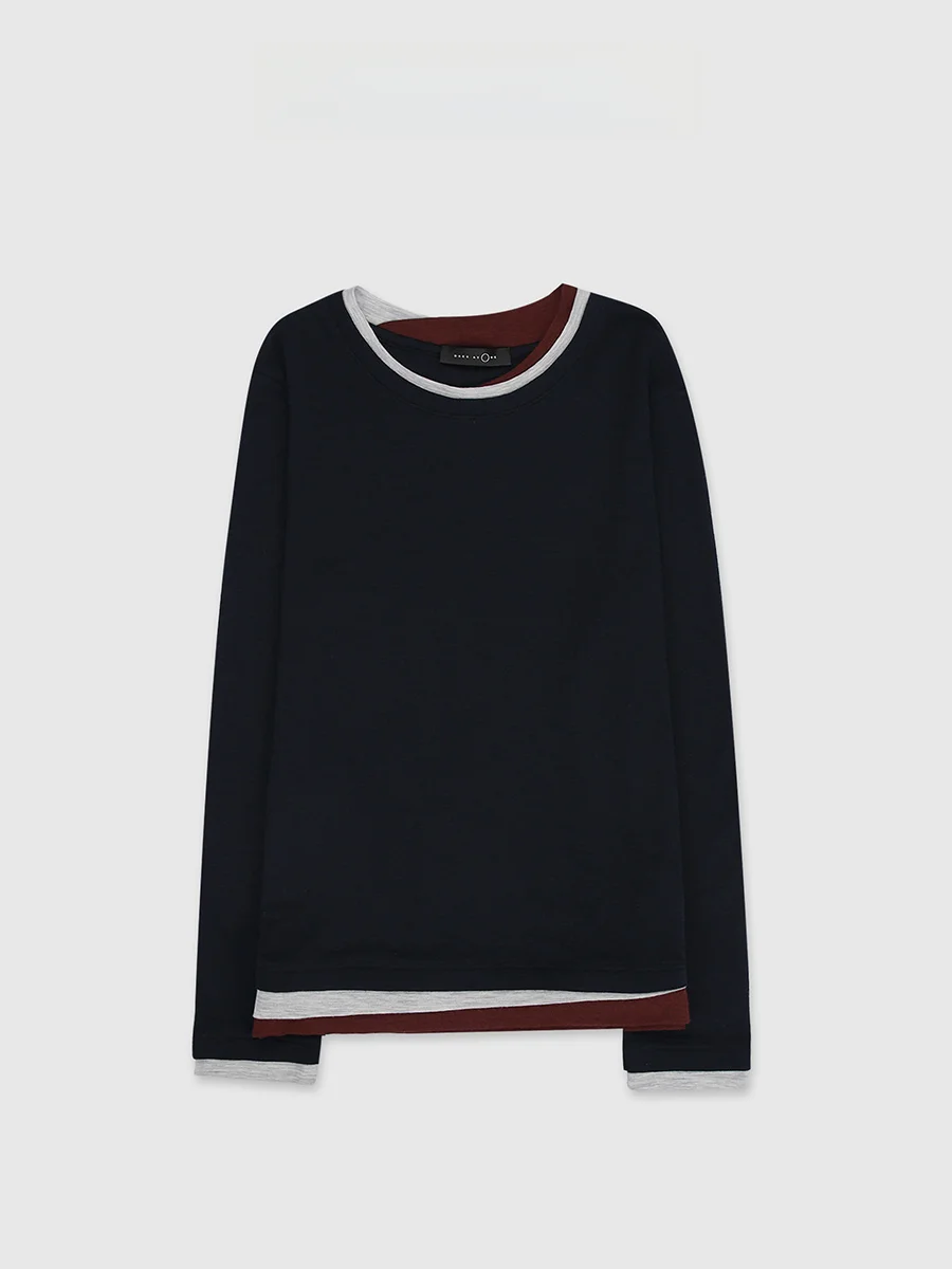 

BaAtOne Casual Color Blo Long Sve T-irt hine Waable Blue adient Loose Fit round Ne ort Length Women's Top