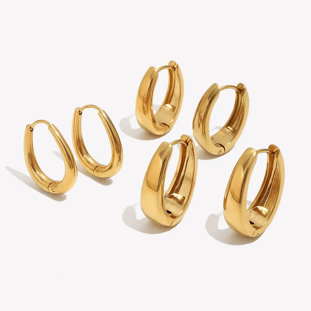 E.B.belle 18K Gold Plated Chunky Hoop Earrings Stainless Steel Thick Oval Hoop Earring Waterproof Minimalist Women Jewelry Gift