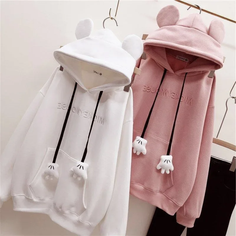 Sweater women\'s trendy ins cute student casual cute ears fleece hooded loose coat top