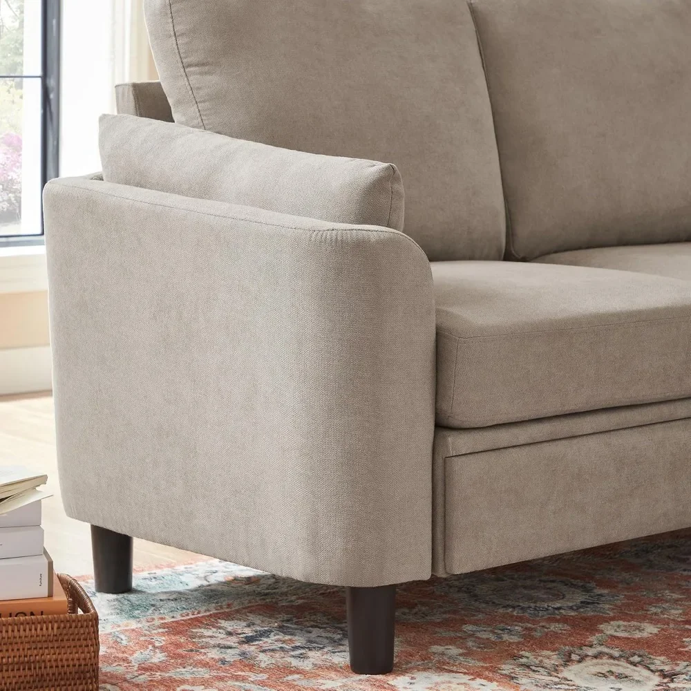 أريكة صغيرة بمقعدين لغرفة المعيشة، أريكة صغيرة بمقعدين مقاس 60 بوصة، مقعد حب حديث لمنتصف القرن مع وسائد خلفية وأرجل خشبية #4