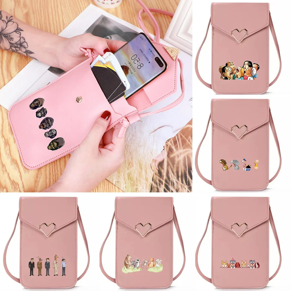 

Универсальная прозрачная сумка для телефона с сенсорным экраном, новая, серия «Мультфильмы», двухслойный чехол для телефона, сумка через плечо для поездок и покупок