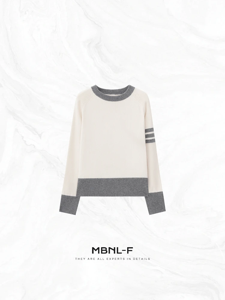 

Классический шерстяной свитер с круглым вырезом в стиле колор-блок Tee-Bar, MBNLFTiB, женская вязаная одежда, весна 2026, модная женская премиум-коллекция