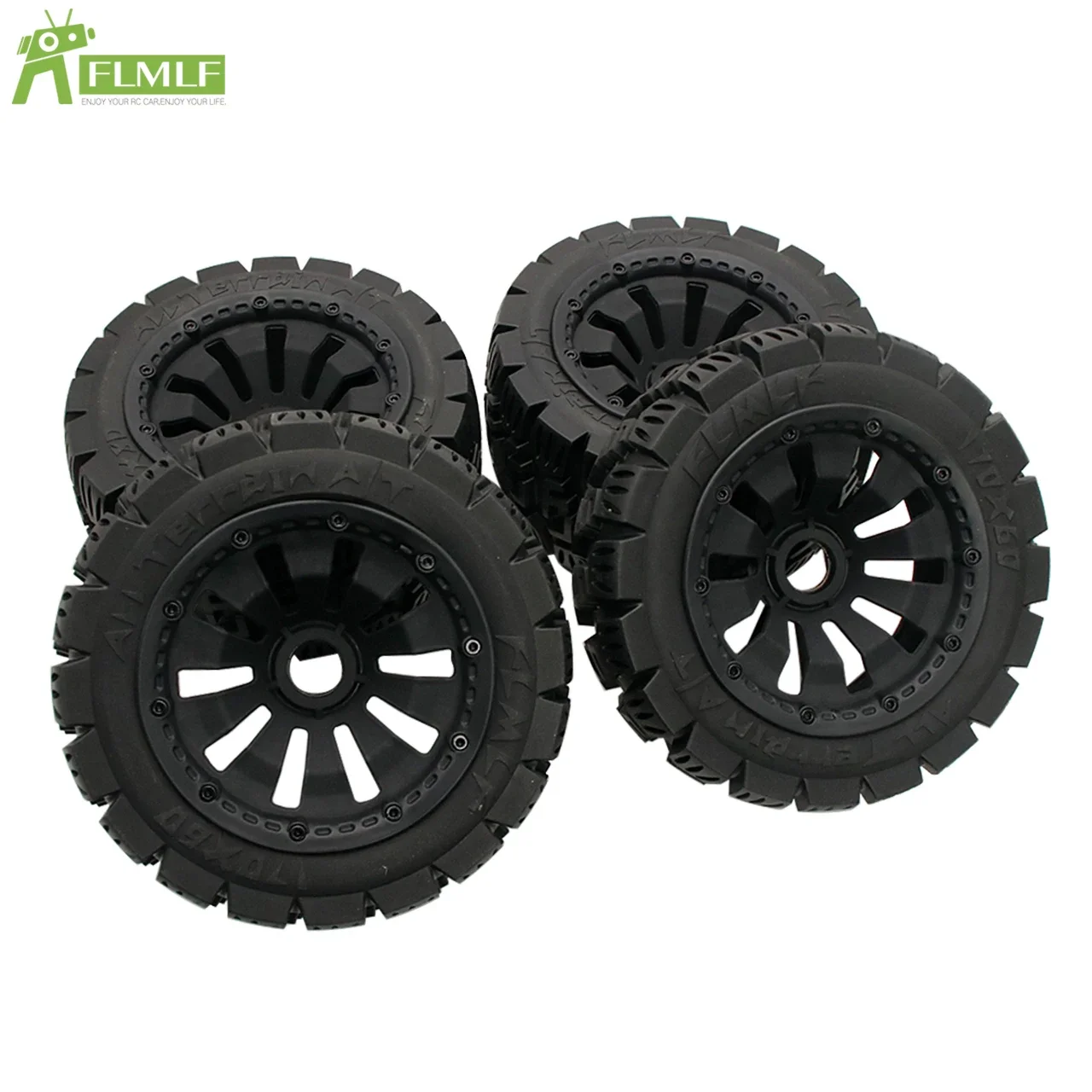 FLMLF All Terrain Front or Rear Tires with Wheel Hub Liner Foam Kit for 1/5 HPI ROFUN BAHA ROVAN KM BAJA 5B SS Rc Car Toys Parts