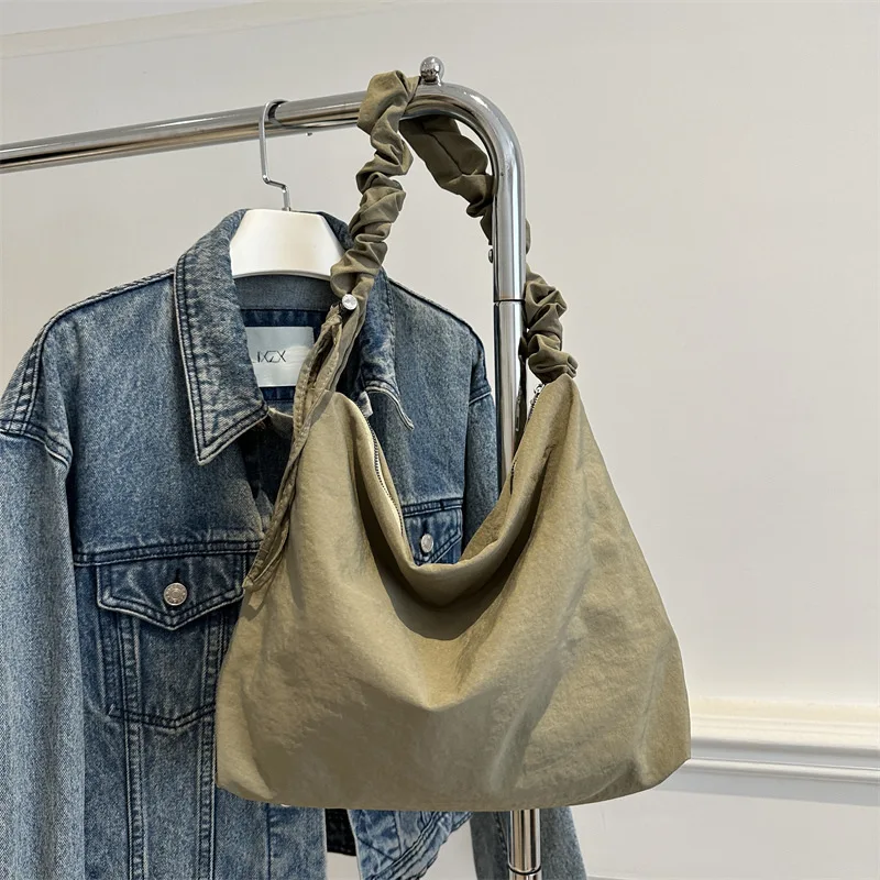 

Casual Women's Hobos Crosssbody Bag Solid Color Ladies Soft Nylon Shoulder Bag Large Capacity Female Handbags Tote Underarm Bags