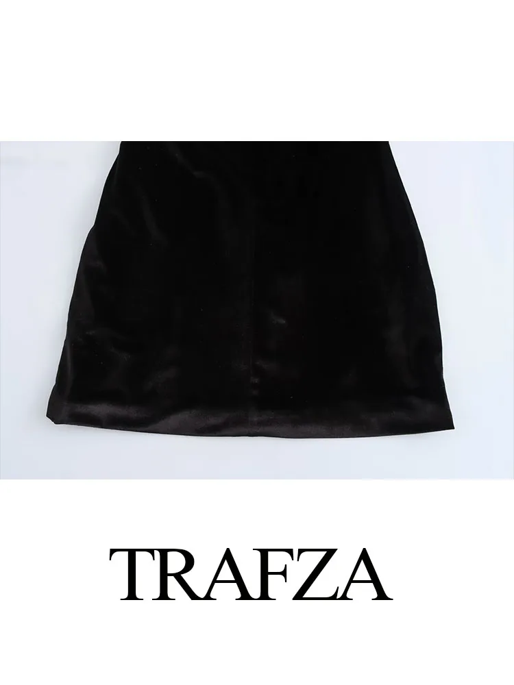 TRAFZA Summer New Fashion Women Dresses Black O-Neck Sleeveless Hollow Out Bow Decorate Zipper Female Sexy Slim Mini Dress