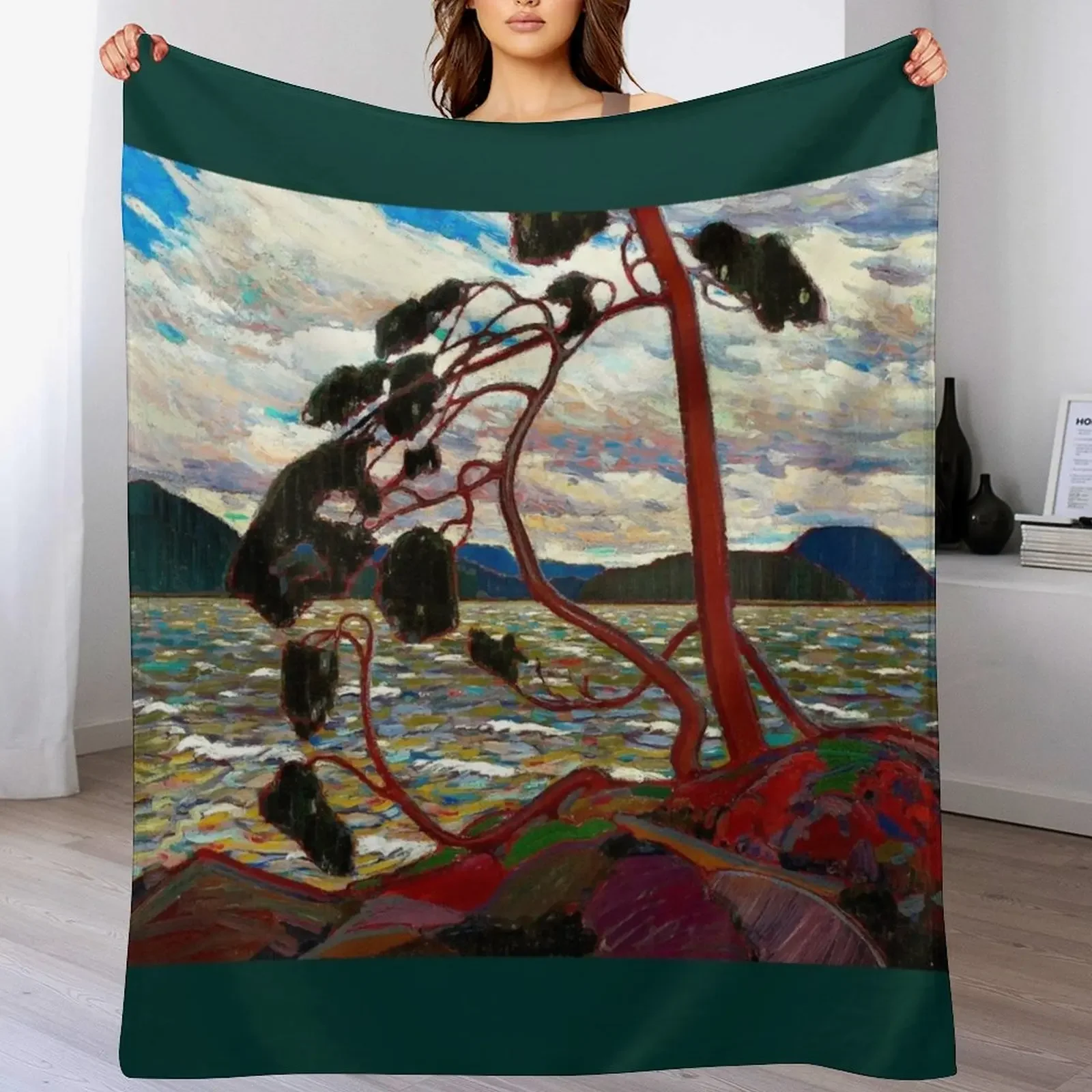 WEST WIND : Vintage 1919 Tom Thomson Algonquin Park Art Print Throw Blanket Cute Plaid blankets and throws Blankets