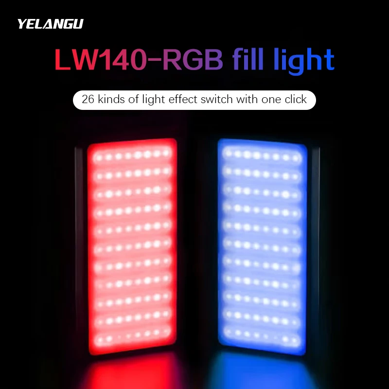 YELANGU RGB LED Video Light W140 Camera Light Full Color Dimmable 2500-9000K Fill Light Live Vlog Photography Photo Studio Lamp