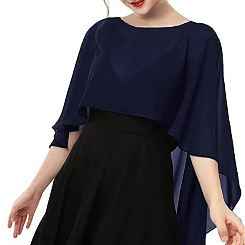Solid Thin Chiffon Pullover Cape Shawl Long Cover Up Scarf For Wedding Evening Dress Lightweight Outdoor Wrap