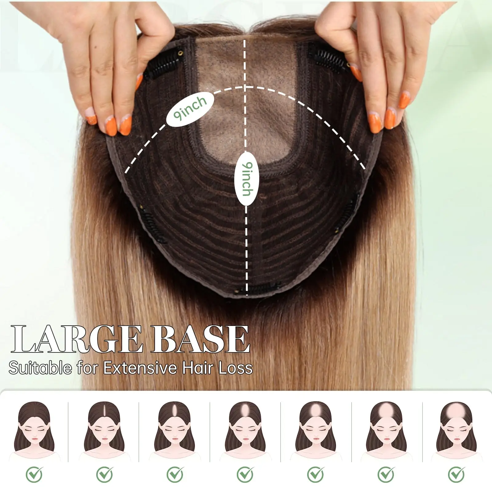 Rambut Asli Remy Lurus 16 Inci untuk Wanita, Ekstensi Rambut Gradasi Pirang dengan Akar Gelap, 3 Jepitan di Bagian Rambut
