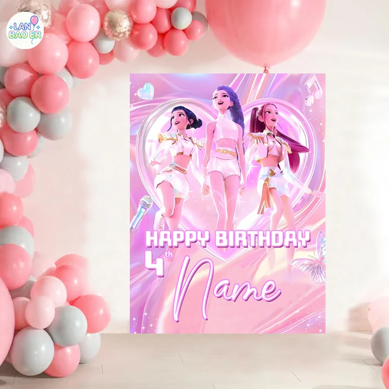 Kpop Birthday Banner for Party Name Ages Customizable Birthday Banner Background Personalized 7th 6th 10th 5th Birthday Backdrop
