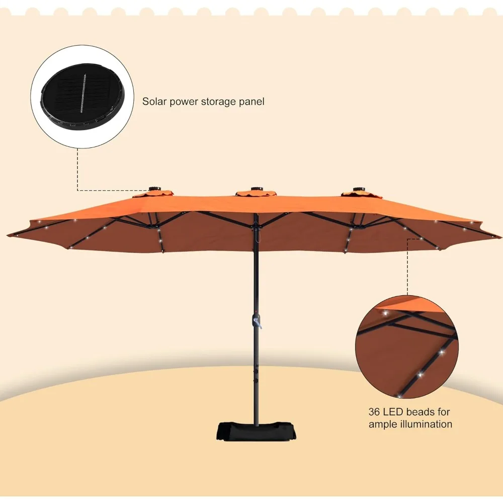 Guarda-chuva do pátio com base incluída e luzes LED, mercado ao ar livre, extra grande, impermeável, proteção UV