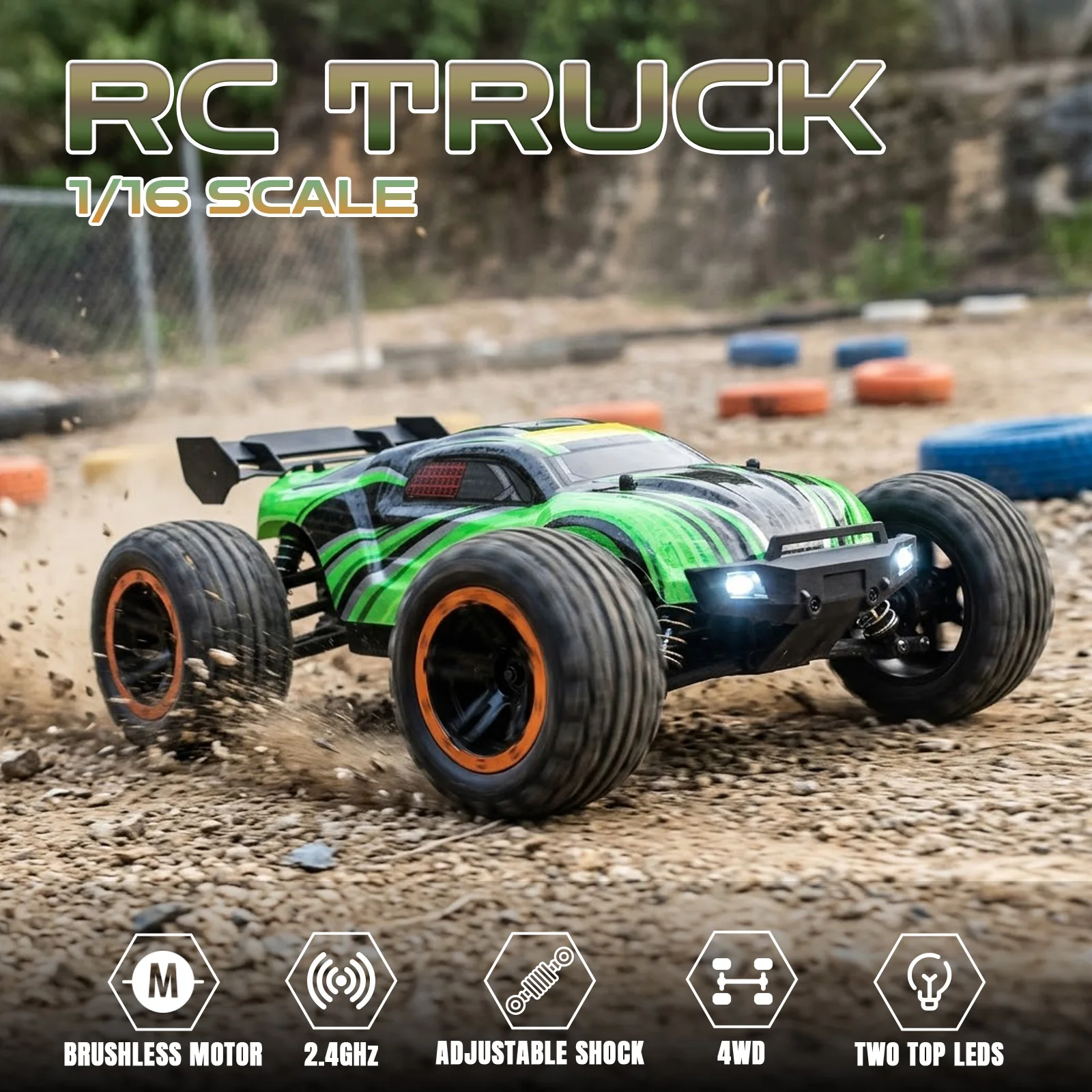 HAIBOXING 16890SA 1:16 Brushless RC Truck,4WD Off-Road RC Car with LED Light,Max 30MPH,Waterproof ESC,Suitable for All Terrains