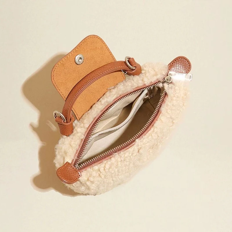 Lamb Bag Mini Handheld Hairy Bag for Women 2025 New Versatile One Shoulder Crossbody Dumpling Bag image 3