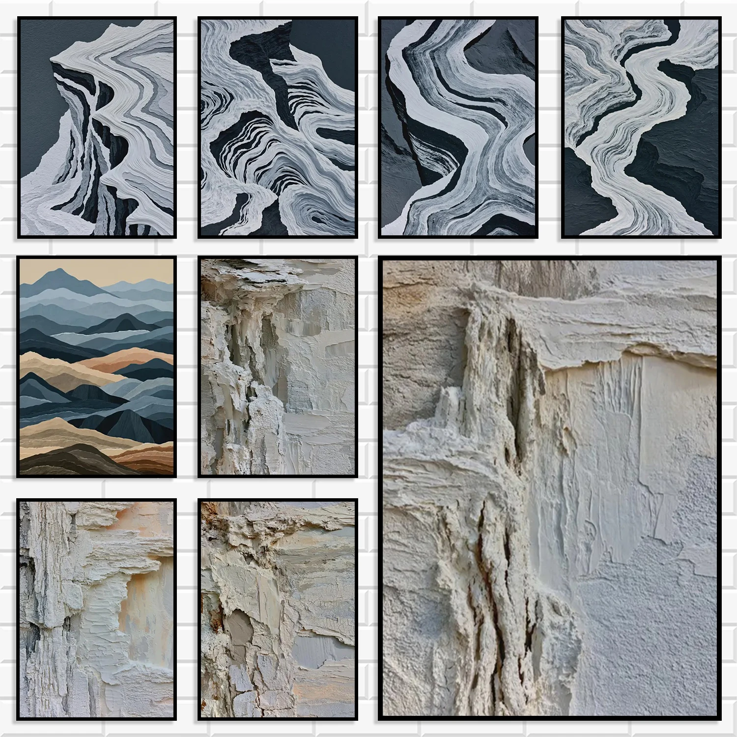 Earth Tone Canvas Painting Layer Rock Texture Abstract Mountain Landscape Impasto Art Wall Decor For Apartment Office Studio Spa