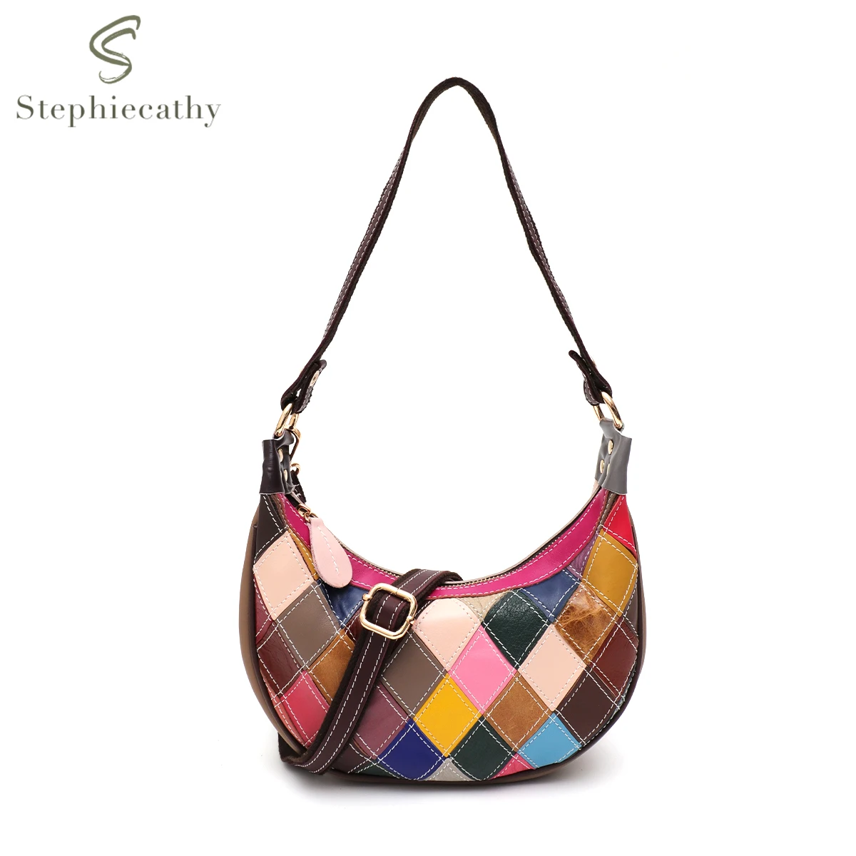 

SC Women Genuine Leather Multi Colors Patchwork Hobo Niche Vintage Tribal Shoulder Cross body Bag Casual Daily Underarm Handbag