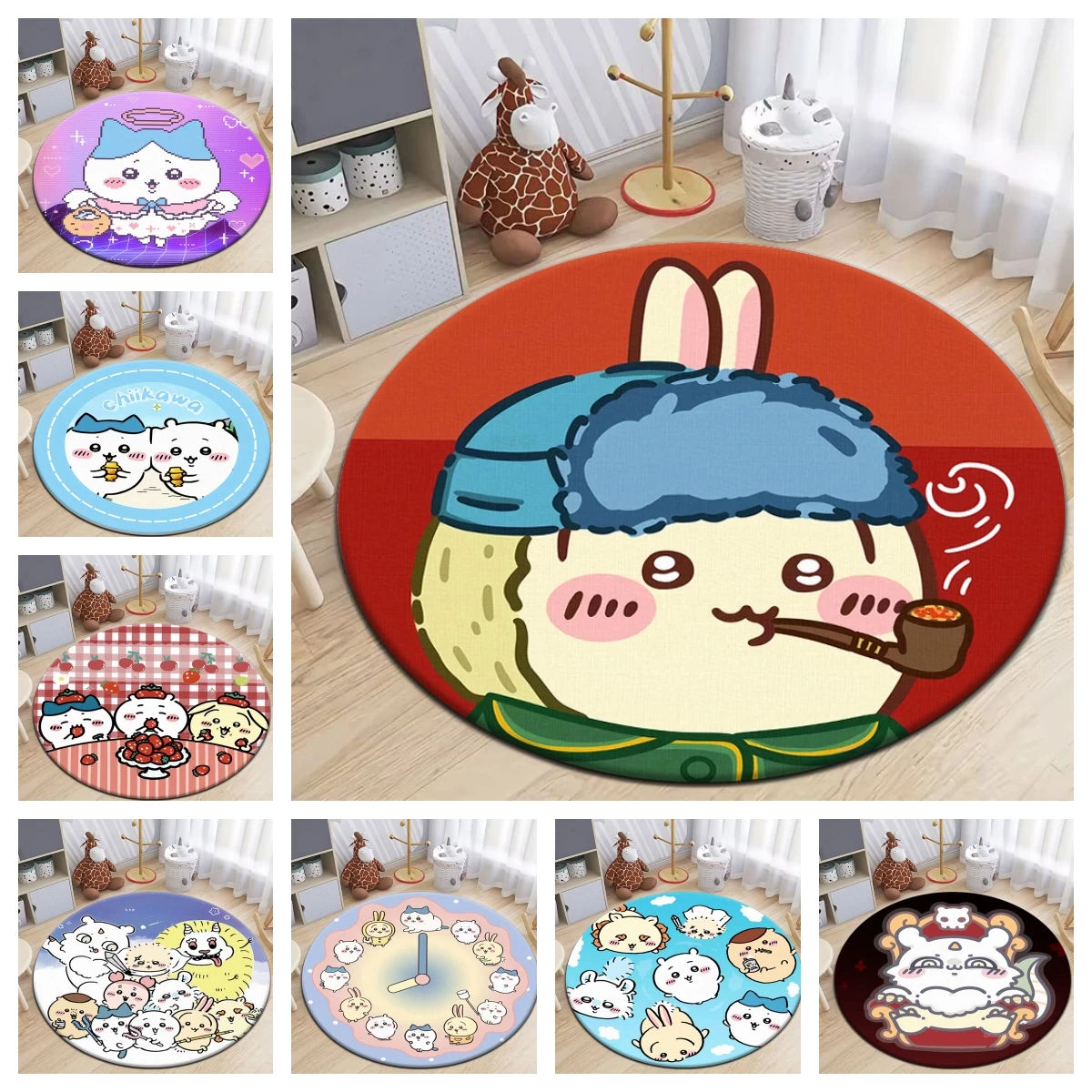 

Chiikawa cute pattern Round Carpet,small rugs for bedroom,Living Room,door mat,room decoracion,area rug,home,anime rug,kitchen