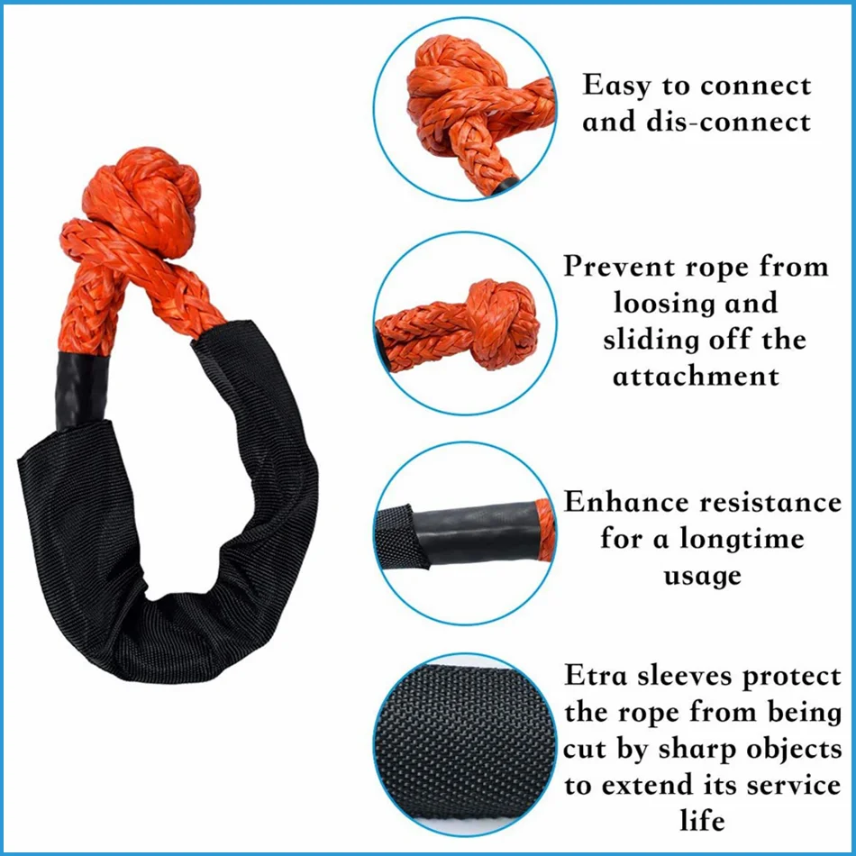 2 Packs Synthetic Soft Shackles With Storage Bag 41,000 lbs Max Break Strength 1/2