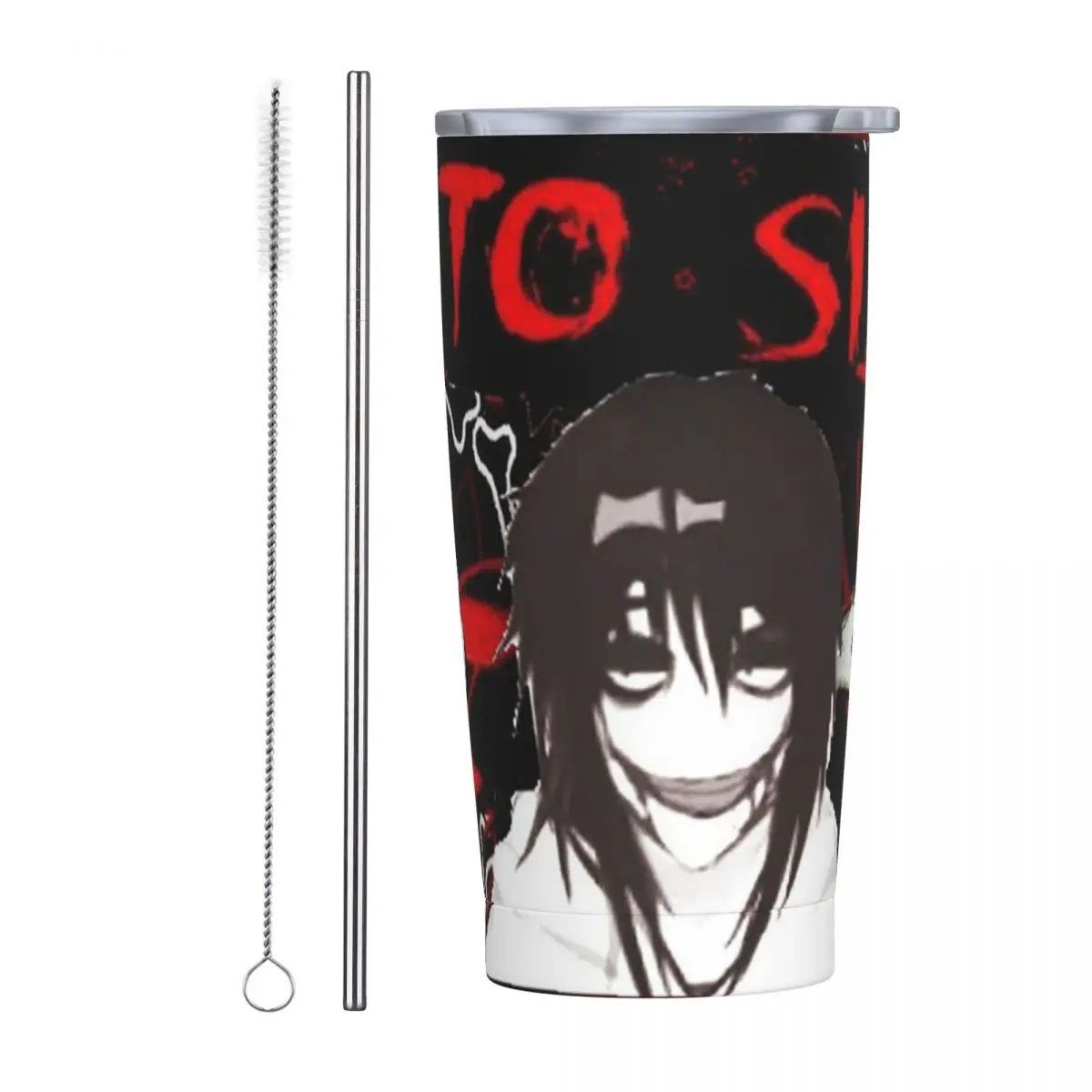 Jeff The Killer Creepypasta Horror Meme Graphic Dark Internetcore Stainless Steel Vacuum Mugs Thermal Cold Cups Straw With Lid