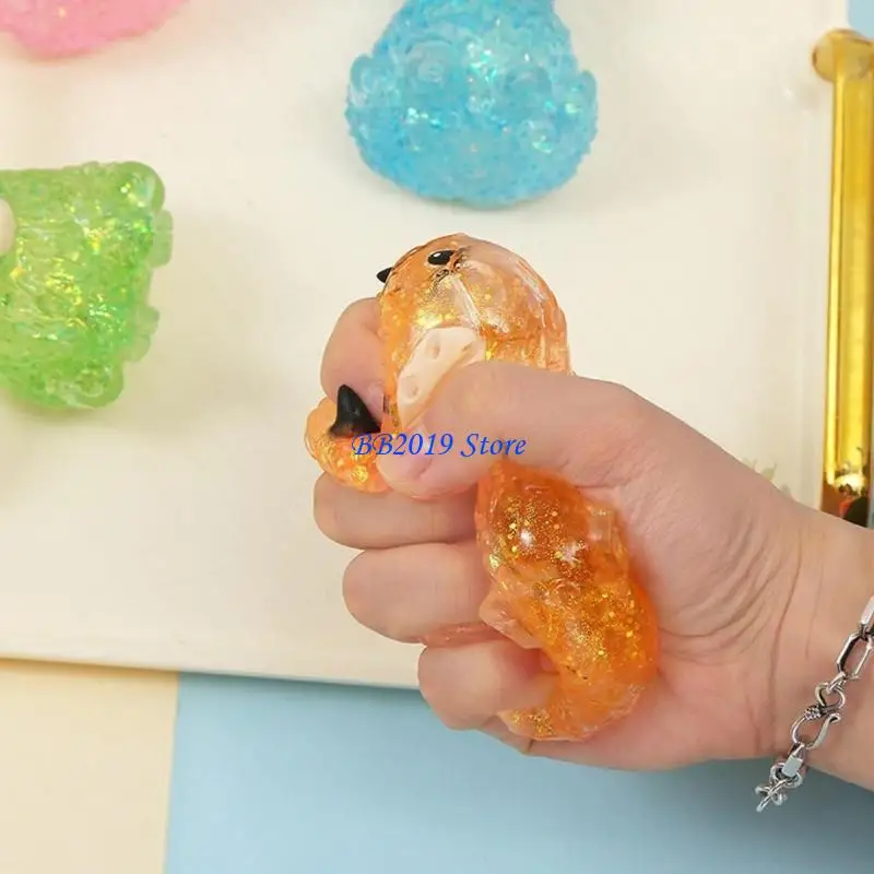 Q0KB Fun Glitter Stress Ball Cow Pacifying Toy Squeezable For Office Home Use