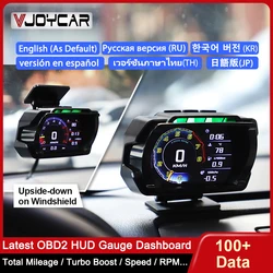 Vjoycar V80 2024 Nieuwe Obd2 Hud Dashboard Head-Up Display Totale Kilometerteller Auto Logo Turbo Boost Beveiliging Alarm Water En Olie Temp. Rpm