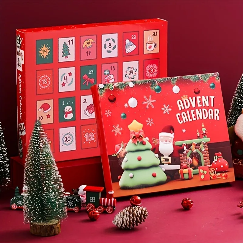 Calendario de Adviento de Navidad para niños, caja ciega con Papá Noel impreso, cuenta atrás de Navidad de 24 días, solo caja