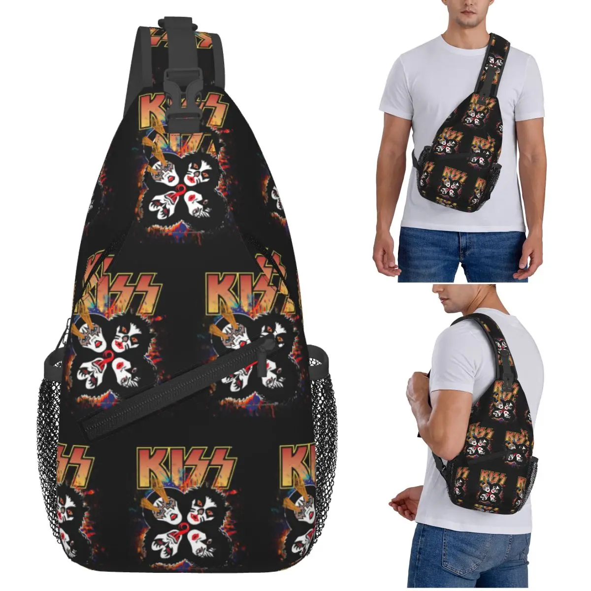 

Kiss Rock Band Retor Chest Bag Men Sling Crossbody Backpack Chest Bag Traveling Hiking Daypack Shoulder Bag
