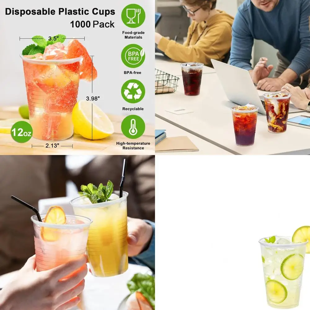 

1000 одноразовых прозрачных пластиковых стаканов по 12 унций для холодных напитков, идеально подходят для вечеринок и мероприятий