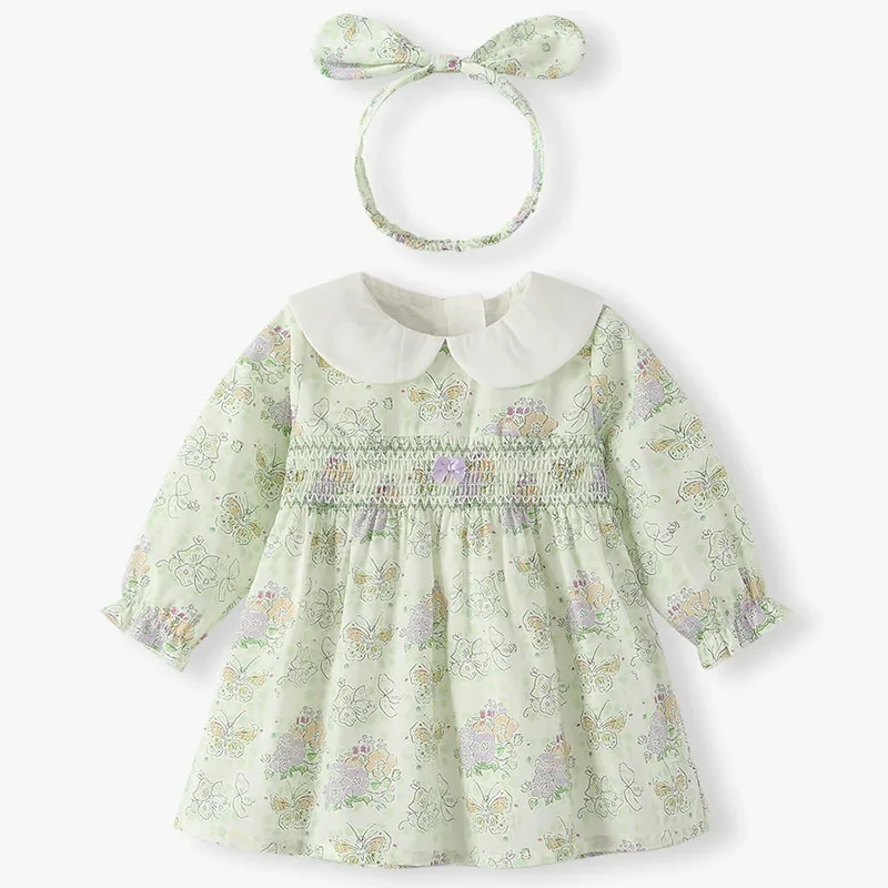 

2Piece Sets Spring Baby Girl Clothes China Style Doll Collar Cute Flowers Long Sleeve Princess Dress Kids Boutique Clothing B017