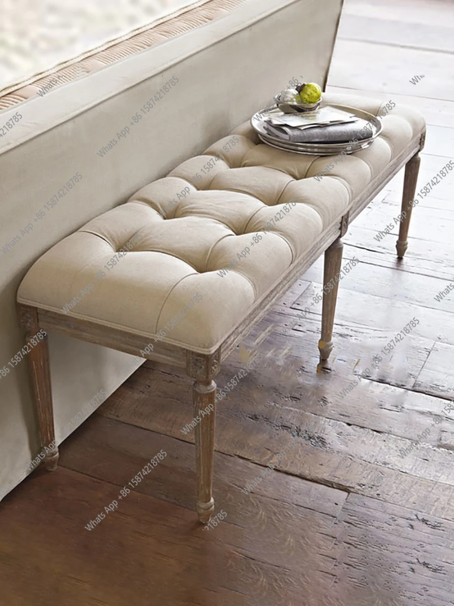 

American country solid wood bedside stoolFrench simple fabric shoe changing stoolclothing store shoe store rest long strip