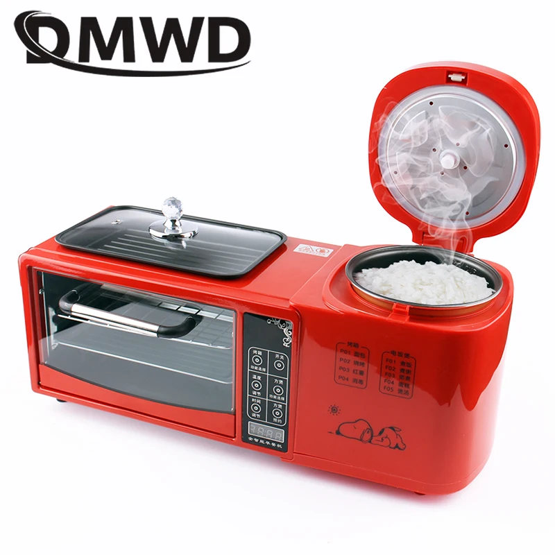 3-in-1 Breakfast Machine Rice Cooker Soup Stew Pasta Cooking Pot Food Steamer Bread Pizza Oven Eggs Omelette Frying Pan Toaster