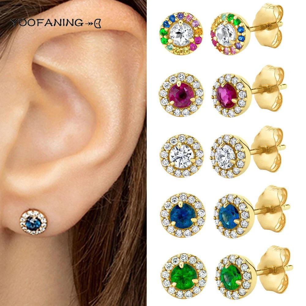 925 Sterling Silver Ear Needle High-end Circular Design Earrings Multi-color Zircon Earrings Single Item Jewelry Women Earrings
